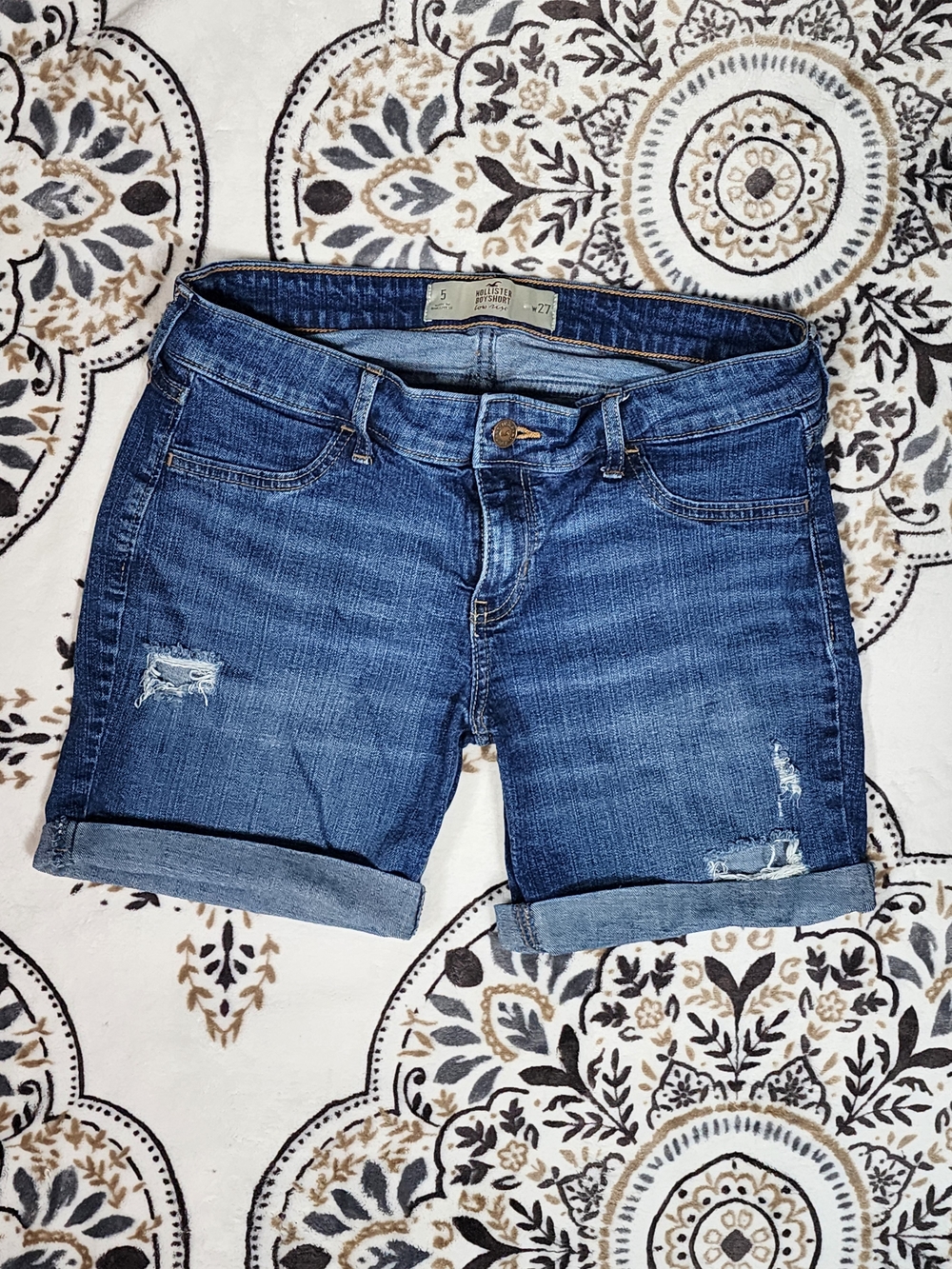Hollister Mid Wash Distressed Roll-Cuff Denim Shorts